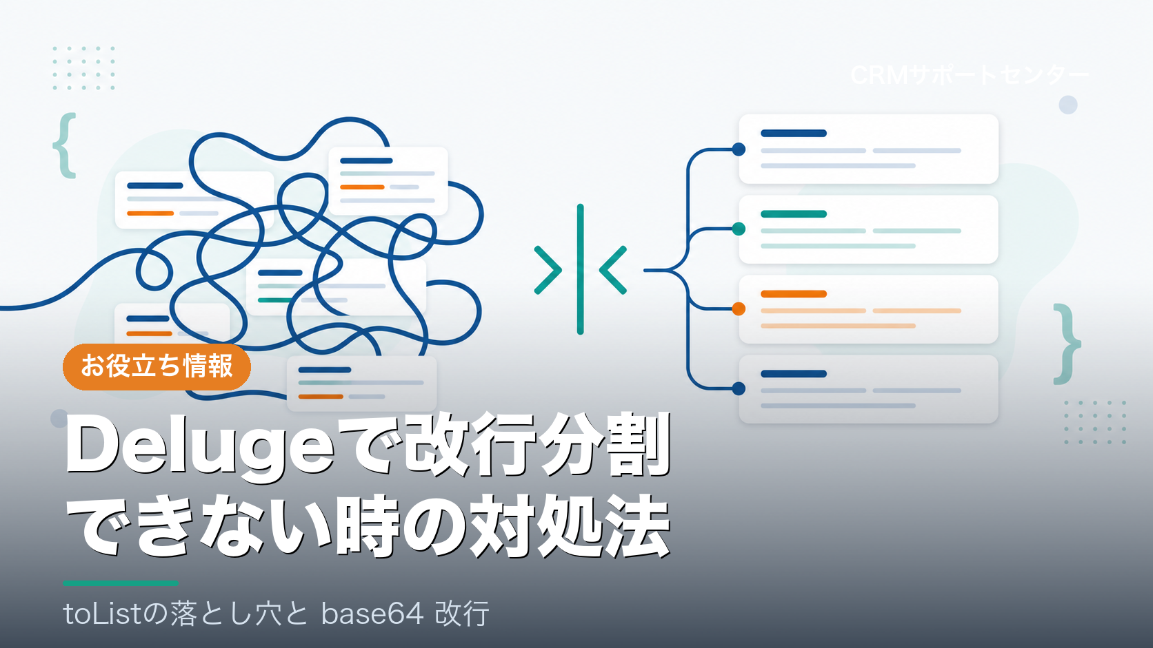Zoho Delugeで改行分割できない問題と対処法のイメージ図